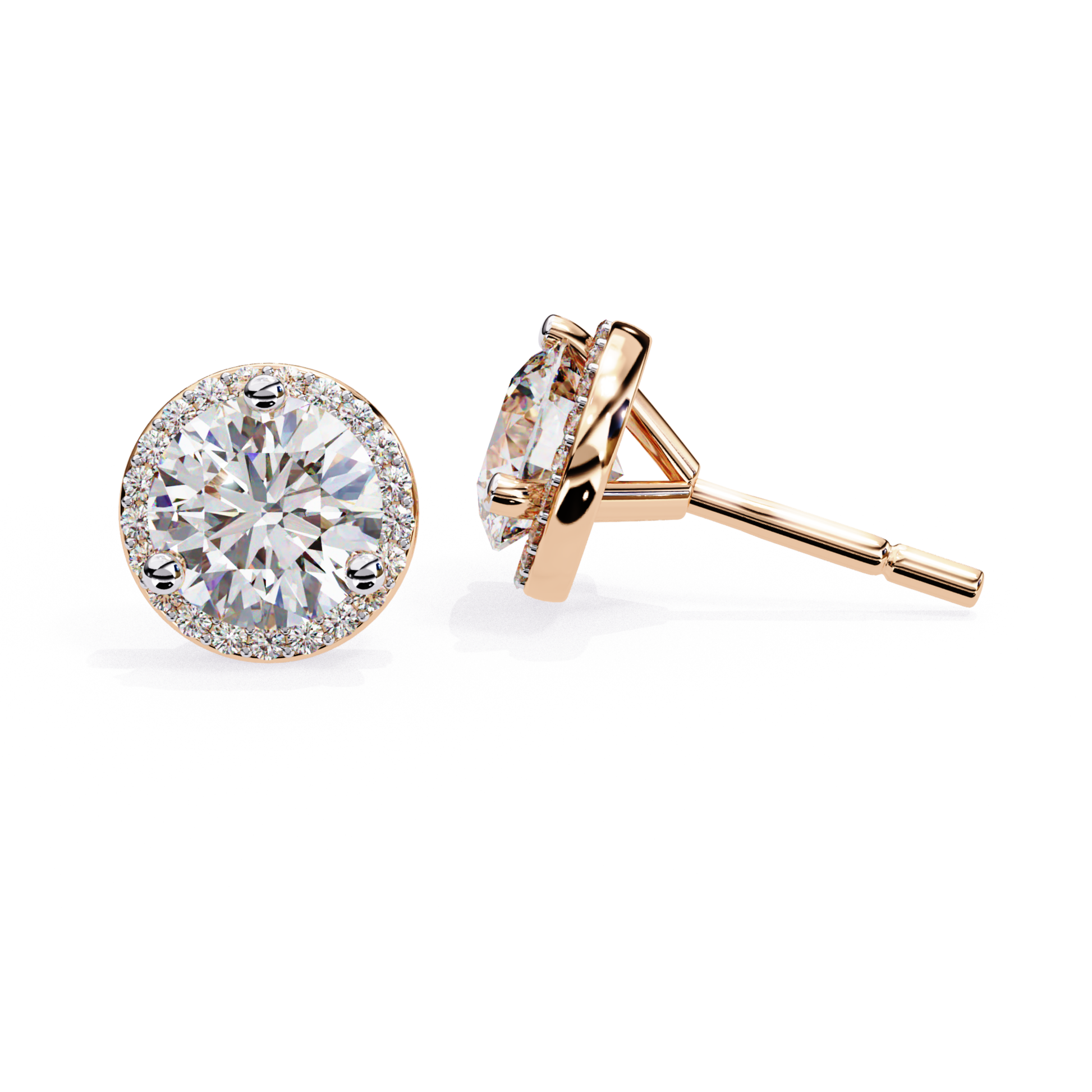 Rose Gold Round Diamond Halo Stud Earrings View
Round Diamond Halo Stud Earrings Front Side Design
Rose Gold Round Diamond Stud Earrings Side View
Round Cut Diamond Halo Earrings Jewellery Style
Rose Gold Diamond Halo Stud Earrings Design
Round Diamond Earrings With Halo Setting View
Rose Gold Round Diamond Earrings Profile Design
Diamond Halo Stud Earrings Front Angle View
Round Diamond Pave Halo Earrings Style
Rose Gold Diamond Stud Earrings Side Profile