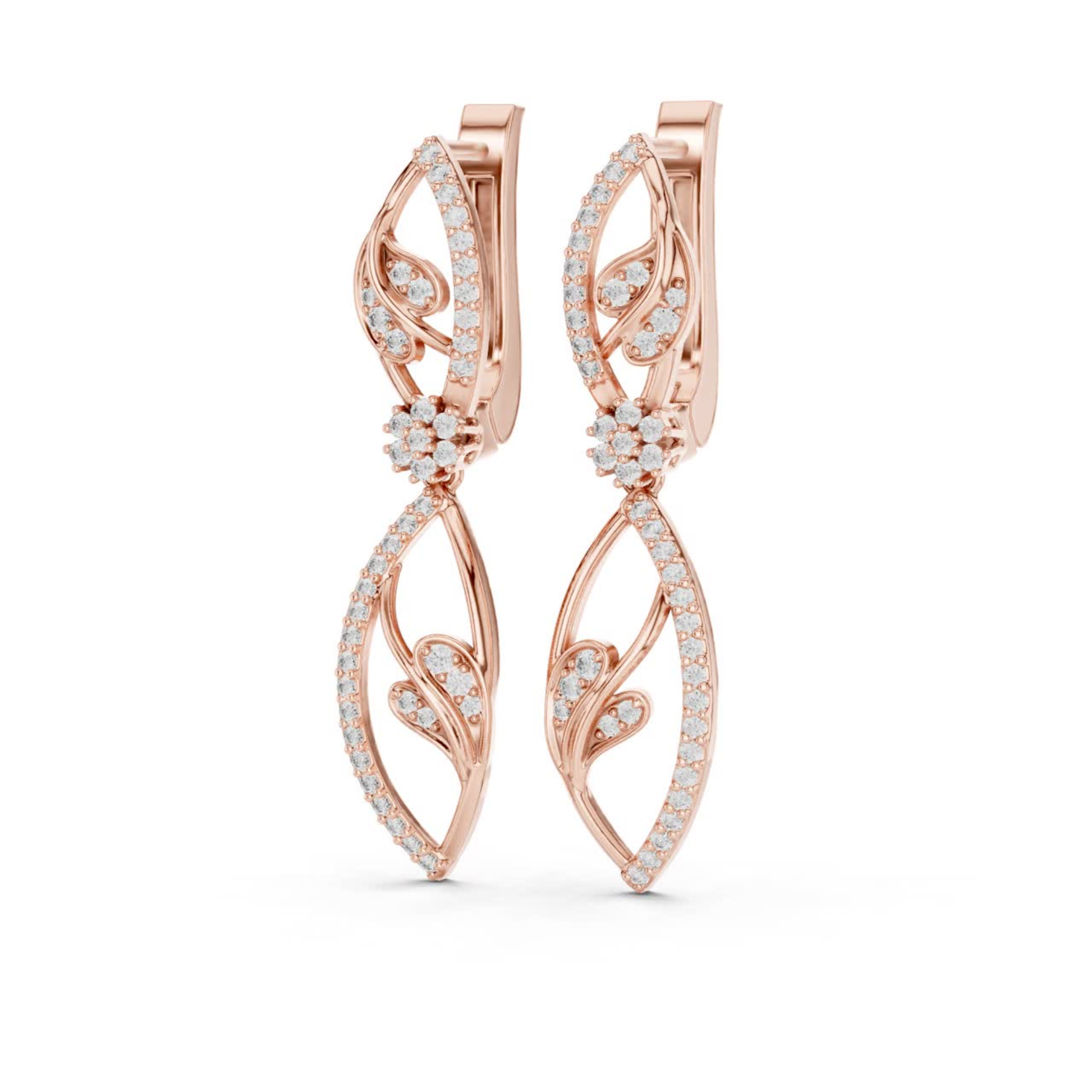 Side profile rose gold round diamond leaf earrings
Rose gold round diamond drop earrings angle view
Side view floral diamond dangle earrings in rose gold
Rose gold open leaf diamond earrings side profile
Round diamond drop earrings with leaf pattern
Rose gold designer diamond earrings side angle
Floral motif round diamond earrings in rose gold
Rose gold dangling diamond earrings side view
Leaf inspired round diamond drop earrings
Rose gold round diamond earrings profile view