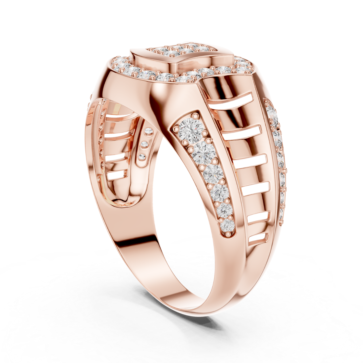 Rose gold round diamond luxury ring design
Bold rose gold pavé diamond cocktail ring for men
Rose gold geometric diamond fashion statement ring
Luxury rose gold round diamond wide band ring
Modern rose gold diamond ring with pavé details
Designer rose gold round diamond band ring
Rose gold chunky diamond ring with bold structure
Round diamond rose gold luxury fashion ring design
Rose gold diamond statement ring with side detailing
Pavé round diamond rose gold cocktail style ring