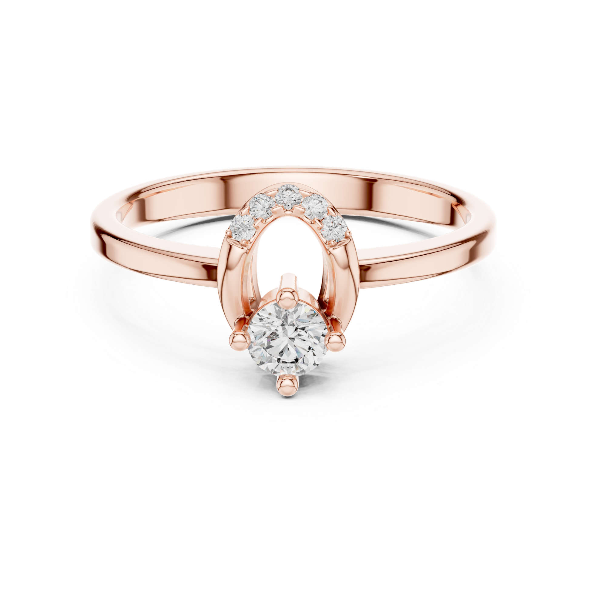 Rose gold round diamond ring with open halo detail
Minimal rose gold ring with round solitaire diamond
Round cut diamond ring with curved accent setting
Elegant rose gold diamond ring front view
Open oval halo ring with round center diamond
Classic rose gold ring with prong set diamond
Delicate round diamond ring with polished rose band
Modern rose gold solitaire ring with accent stones
Fine rose gold ring with round diamond and curved top
Minimalist rose gold engagement style diamond ring