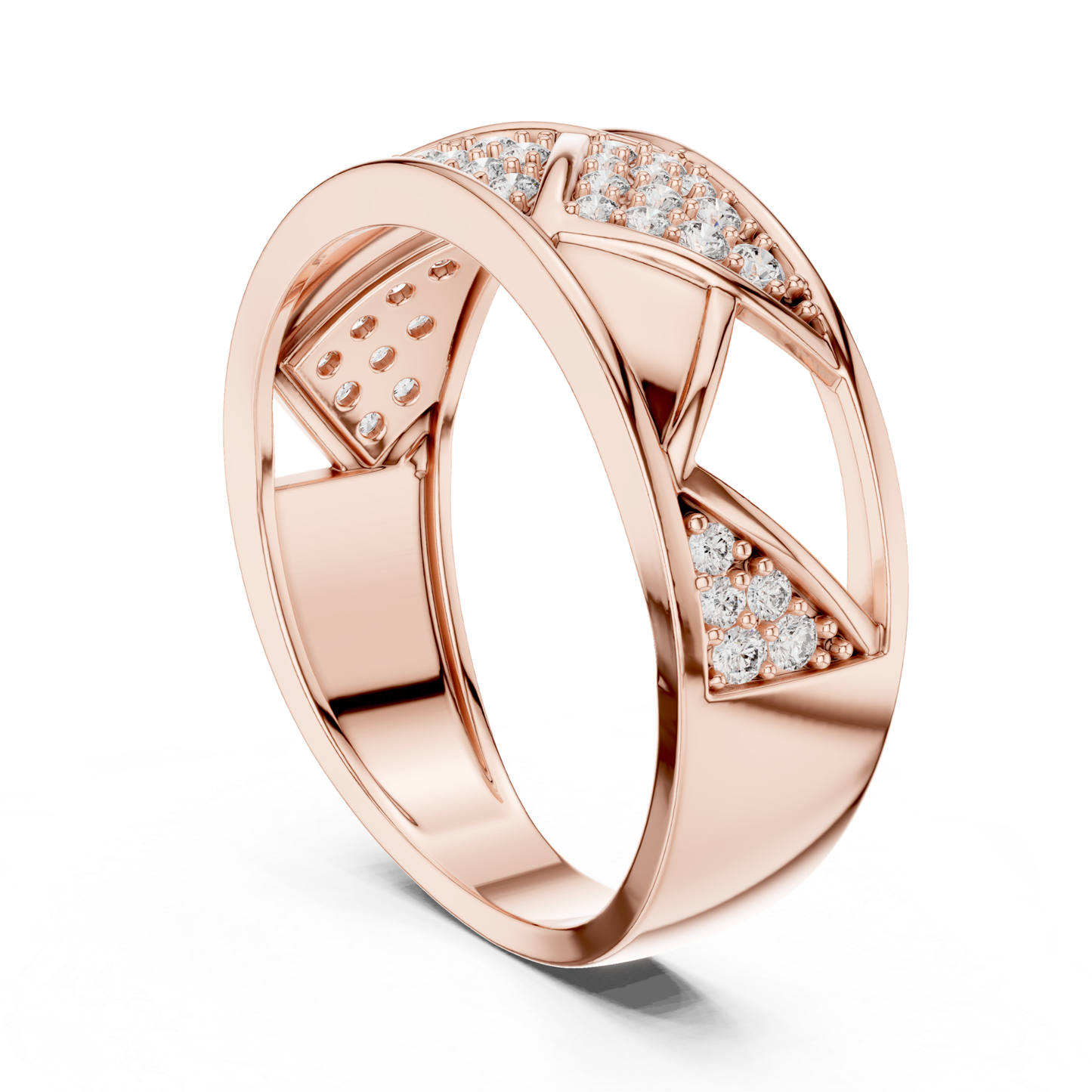 Rose gold open triangle ring with round diamonds
Modern rose gold geometric diamond band ring
Elegant rose gold criss cross diamond ring
Rose gold statement ring with pave diamonds
Luxury rose gold round diamond fashion ring
Stylish rose gold open design diamond ring
Fine jewelry rose gold geometric ring for women
Unique rose gold diamond band closeup view
Handmade rose gold diamond ring modern style
Rose gold designer ring with sparkling diamonds