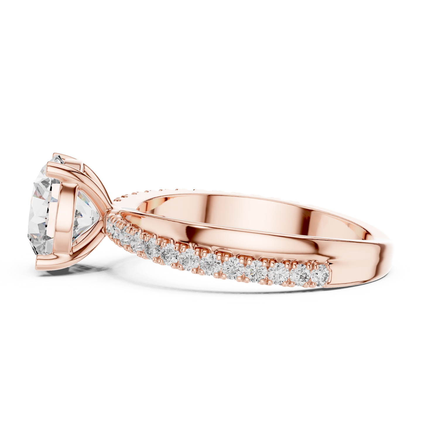 Side view round diamond ring in rose gold with split shank pave band
Rose gold round solitaire ring with pave diamonds
Round cut diamond ring in rose gold side profile
Rose gold diamond ring with split shank band
Classic round diamond engagement ring in rose gold
Rose gold ring with round center diamond
Four prong round diamond ring with pave band
Elegant rose gold split shank diamond ring
Minimal round diamond ring in rose gold
Rose gold pave diamond engagement ring