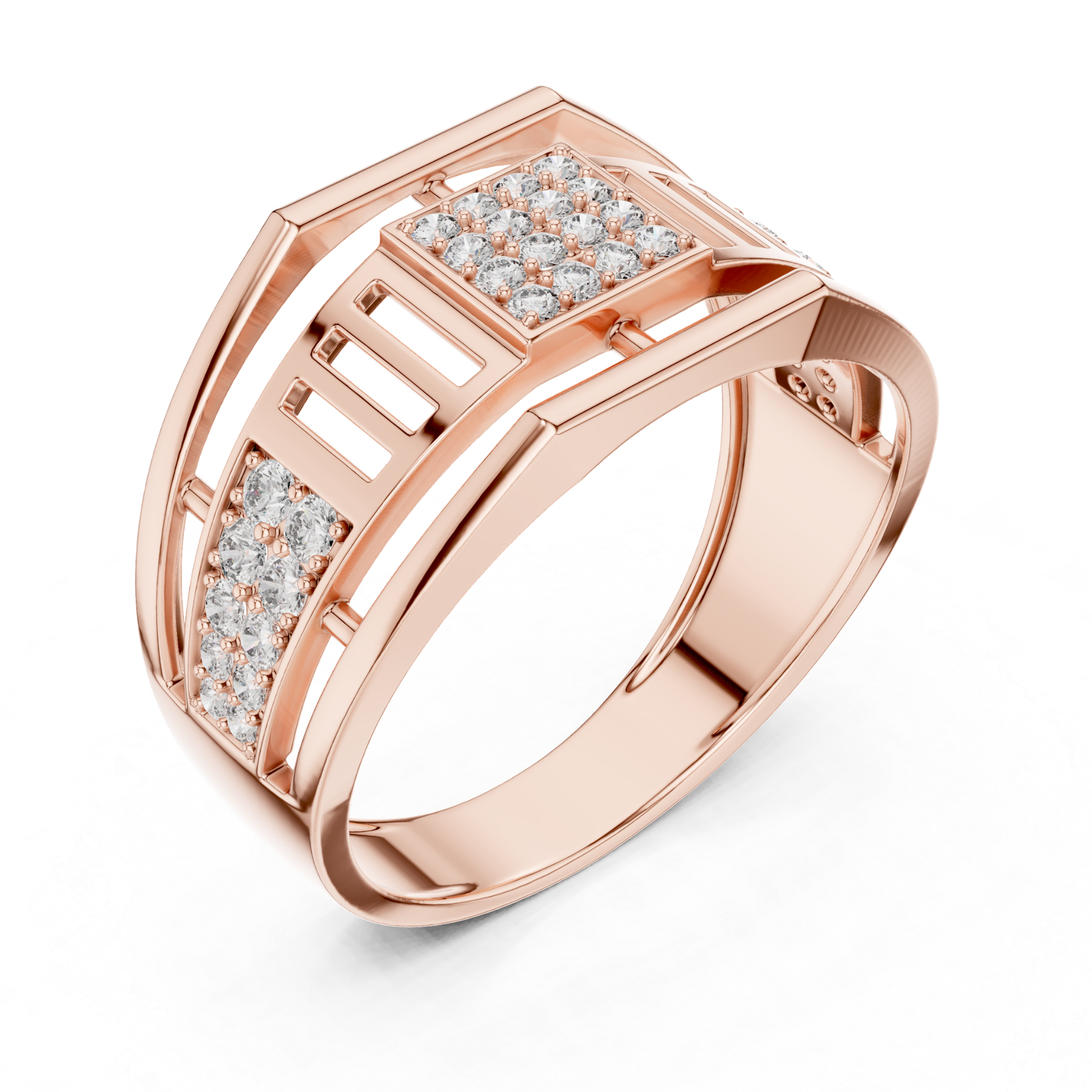 Rose gold square cluster ring with round diamonds
Modern rose gold geometric diamond band ring
Elegant rose gold open frame diamond ring
Rose gold designer ring with pave diamonds
Luxury rose gold statement ring for women
Stylish rose gold wide band diamond ring
Fine jewelry rose gold round diamond fashion ring
Unique rose gold geometric ring closeup view
Handmade rose gold diamond cluster ring
Rose gold contemporary ring with sparkling diamonds