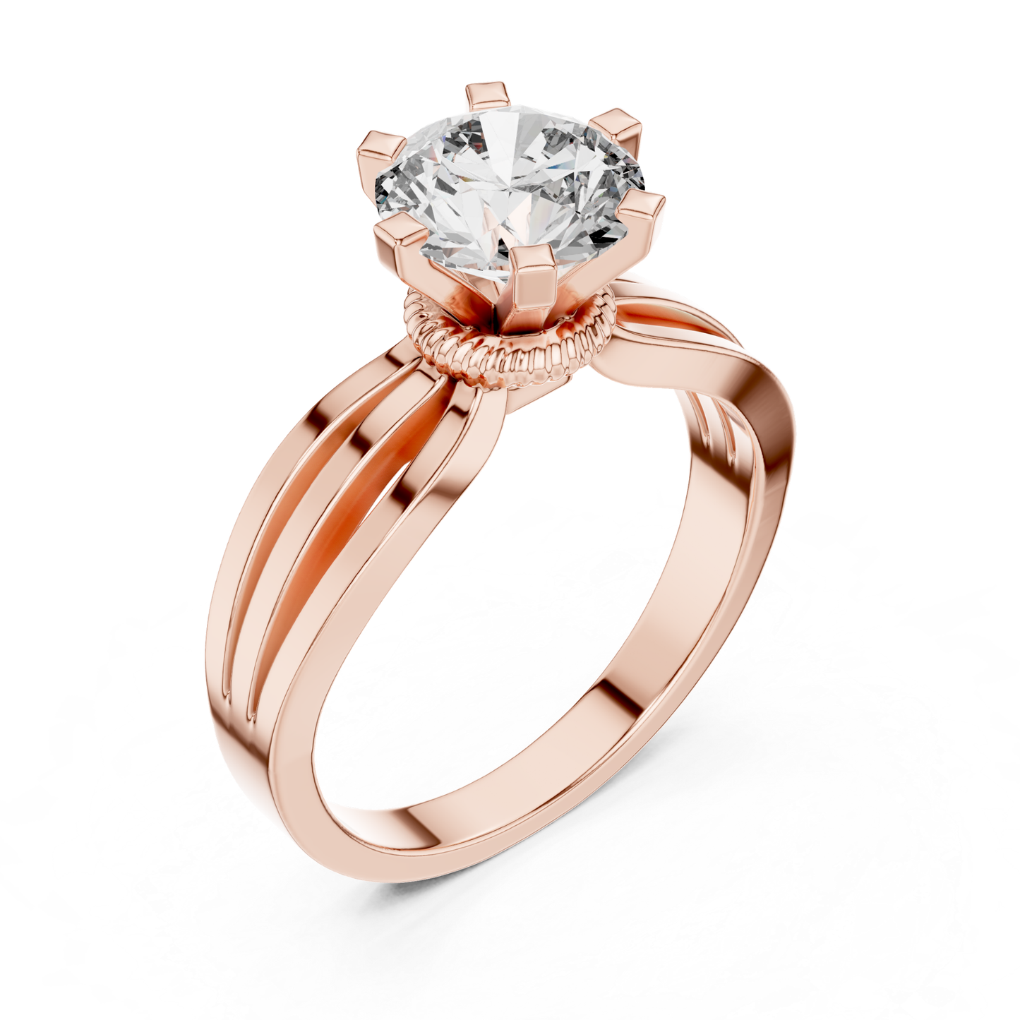 Rose gold round solitaire split shank diamond ring angle
Angled split shank round diamond ring in rose gold
Rose gold split band solitaire diamond ring design
Round diamond split shank ring angled view
Rose gold solitaire ring with split shank band
Polished rose gold split shank diamond ring angle
Minimal split shank solitaire ring angled design
Round brilliant diamond split shank ring in rose gold
Rose gold round diamond split shank ring style
Classic split shank solitaire diamond ring angle