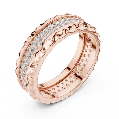 Rose gold eternity ring with textured diamond band
Round diamond eternity band in polished rose gold
Rose gold pave diamond ring with carved texture
Modern rose gold eternity ring with round diamonds
Luxury rose gold band with sparkling diamond rows
Textured rose gold ring with continuous round diamonds
Elegant rose gold diamond eternity band design
Wide rose gold ring with pave set round diamonds
Rose gold anniversary band with textured edges
Statement rose gold diamond ring with bold texture