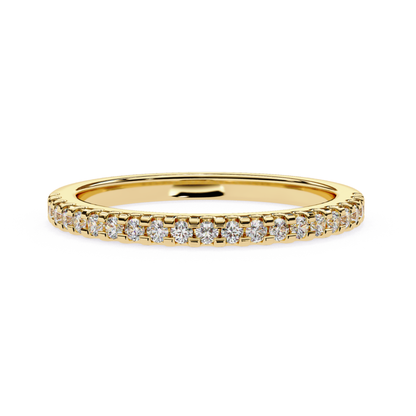 Round cut diamond band in yellow gold prong style