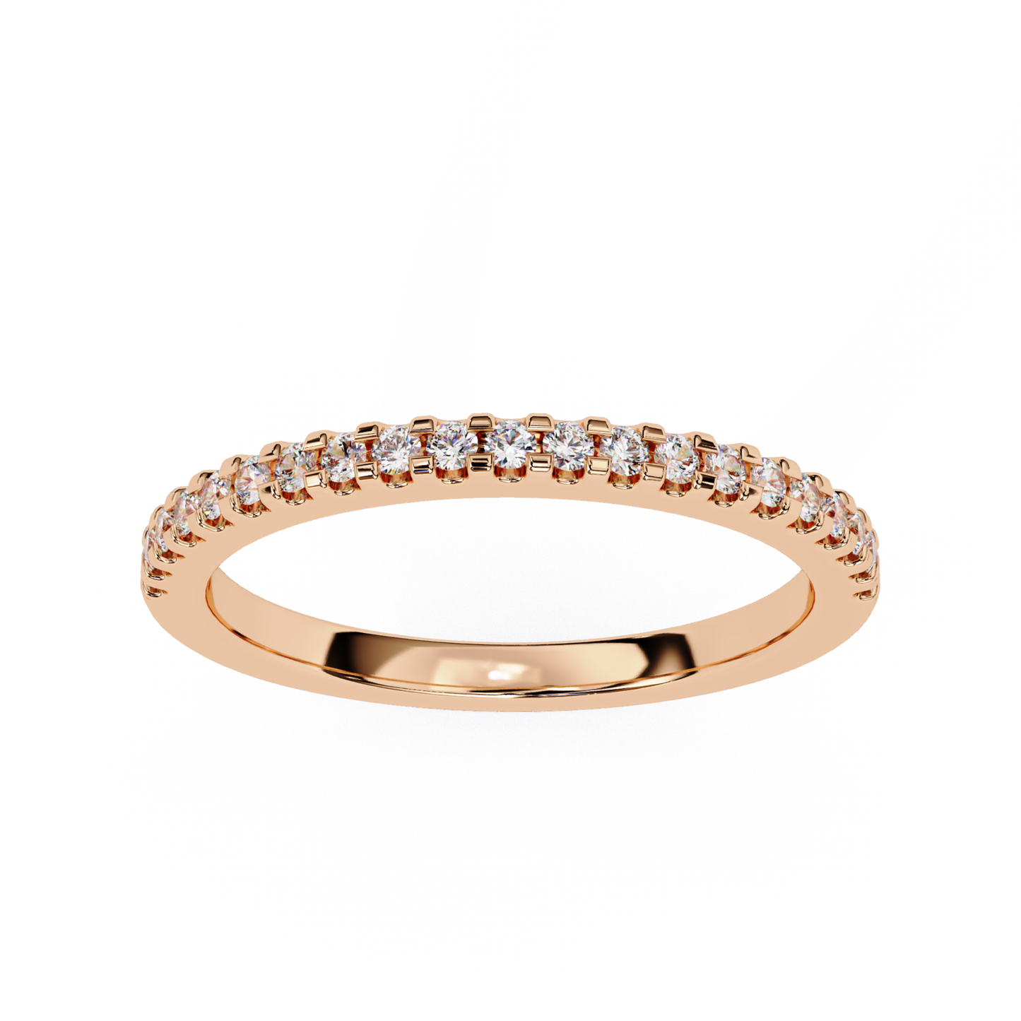 Round diamond half eternity band in rose gold with prong setting