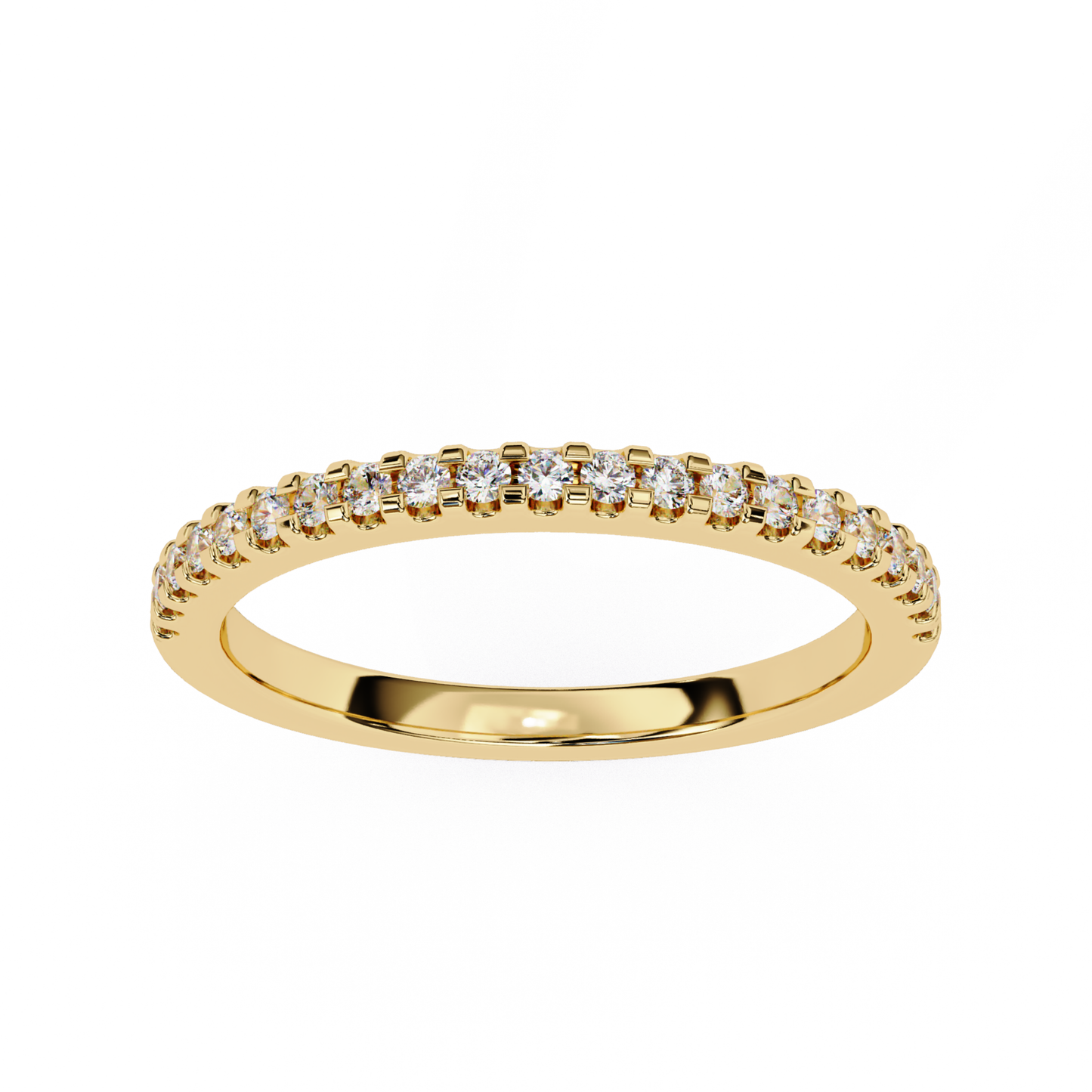 Round diamond half eternity band in yellow gold with prong setting