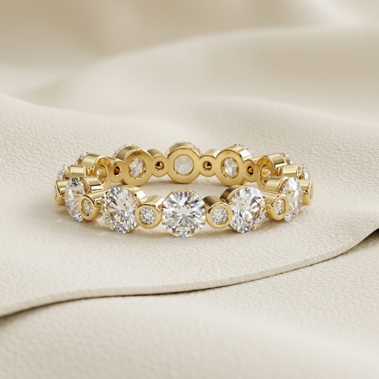 Yellow gold round bezel diamond band
Luxury bezel set round diamond band in yellow gold
Elegant round brilliant diamond band with bezel settings
Fine jewelry round bezel diamond band close up
Sparkling yellow gold diamond band with bezel set diamonds
Premium round bezel diamond band for women
Designer yellow gold bezel set diamond band
Modern round diamond band with alternating bezel settings
Timeless yellow gold round bezel diamond band
Classic bezel set round diamond band with brilliant diamonds