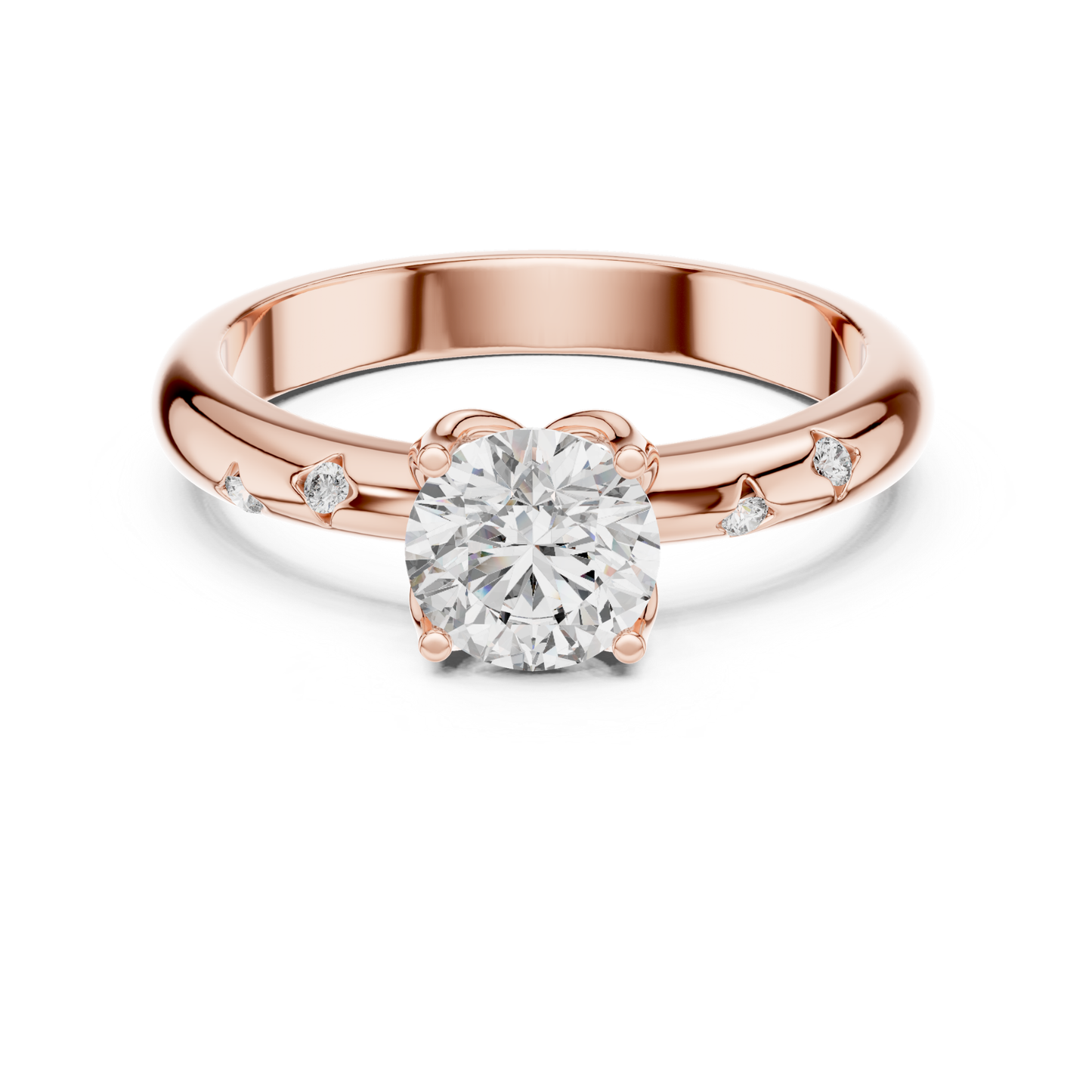 Rose gold round diamond solitaire ring with stones
Round cut diamond ring in rose gold
Classic rose gold solitaire ring with diamonds
Four prong round diamond ring in gold
Minimal rose gold diamond solitaire ring for women
Elegant round diamond ring with stone band
Rose gold ring with round center diamond
Fine jewelry round diamond solitaire ring close up
Polished rose gold ring with brilliant diamond
Rose gold diamond ring with scattered stones on band