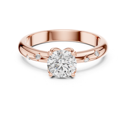Rose gold round diamond solitaire ring with stones
Round cut diamond ring in rose gold
Classic rose gold solitaire ring with diamonds
Four prong round diamond ring in gold
Minimal rose gold diamond solitaire ring for women
Elegant round diamond ring with stone band
Rose gold ring with round center diamond
Fine jewelry round diamond solitaire ring close up
Polished rose gold ring with brilliant diamond
Rose gold diamond ring with scattered stones on band