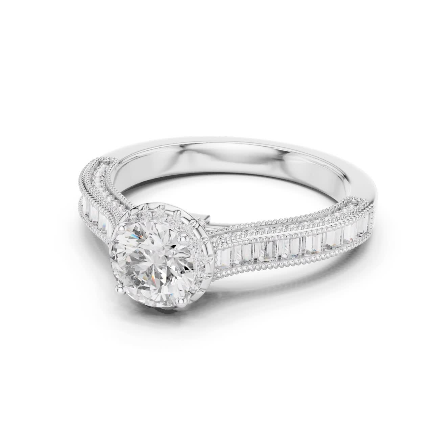 Round diamond baguette halo ring angled view
White gold round diamond baguette halo ring
Angled round brilliant diamond halo ring design
White gold baguette side stone diamond ring
Round diamond halo ring with baguette stones
Lab grown round diamond baguette halo ring
Milgrain halo round diamond engagement ring
White gold halo ring with baguette accents
Classic round diamond baguette halo ring
Round diamond angled view engagement ring