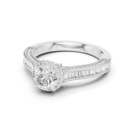 Round diamond baguette halo ring angled view
White gold round diamond baguette halo ring
Angled round brilliant diamond halo ring design
White gold baguette side stone diamond ring
Round diamond halo ring with baguette stones
Lab grown round diamond baguette halo ring
Milgrain halo round diamond engagement ring
White gold halo ring with baguette accents
Classic round diamond baguette halo ring
Round diamond angled view engagement ring