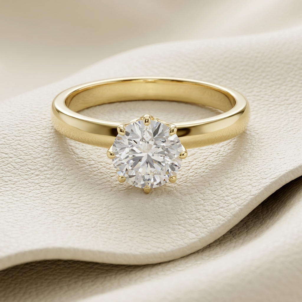 Round diamond solitaire ring
Yellow gold diamond ring
Gold engagement ring
Round cut diamond ring
Classic solitaire ring
Minimalist gold ring
Elegant diamond ring
Gold solitaire engagement ring
Round diamond gold ring
Timeless diamond ring