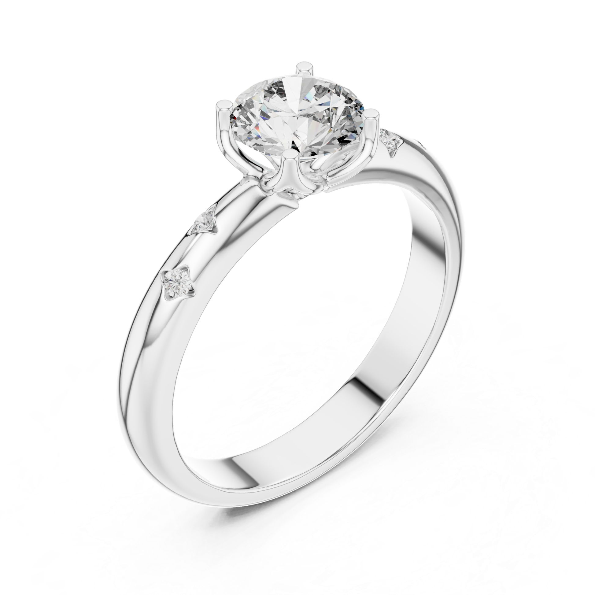 White gold cathedral solitaire diamond ring side view
Round brilliant diamond ring in white gold profile
White gold engagement ring with accent diamonds
Contemporary white gold solitaire ring design
White gold ring with raised diamond setting
Sleek white gold diamond ring side angle
Fine white gold solitaire ring close up
White gold ring featuring round center diamond
Elegant cathedral setting diamond engagement ring
White gold diamond ring with decorative accents