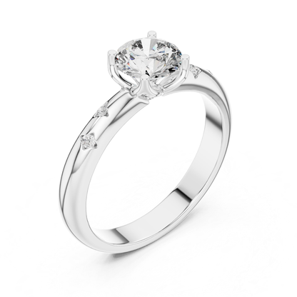 White gold cathedral solitaire diamond ring side view
Round brilliant diamond ring in white gold profile
White gold engagement ring with accent diamonds
Contemporary white gold solitaire ring design
White gold ring with raised diamond setting
Sleek white gold diamond ring side angle
Fine white gold solitaire ring close up
White gold ring featuring round center diamond
Elegant cathedral setting diamond engagement ring
White gold diamond ring with decorative accents