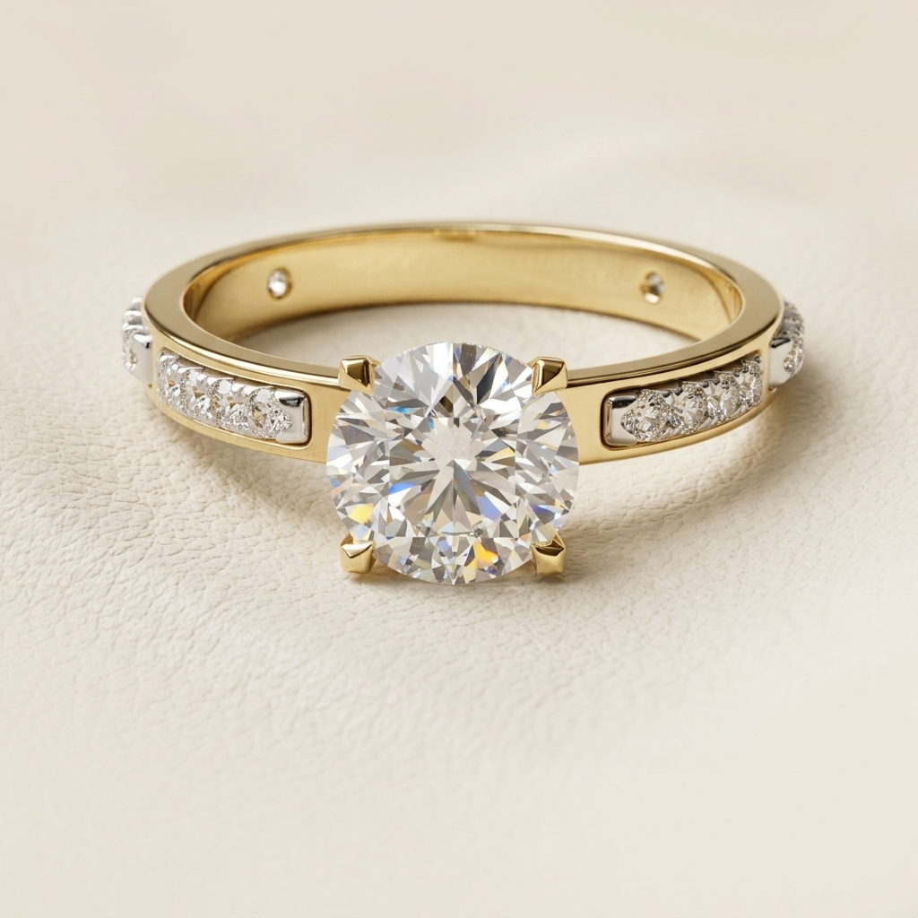Round diamond channel set solitaire.
Yellow gold round diamond.
Round solitaire with side diamonds.
Channel set diamond band.
Classic round diamond solitaire.
Luxury round diamond setting.
Round diamond in yellow gold.
Elegant channel set solitaire.
Brilliant round diamond design.
Round diamond with channel accents.