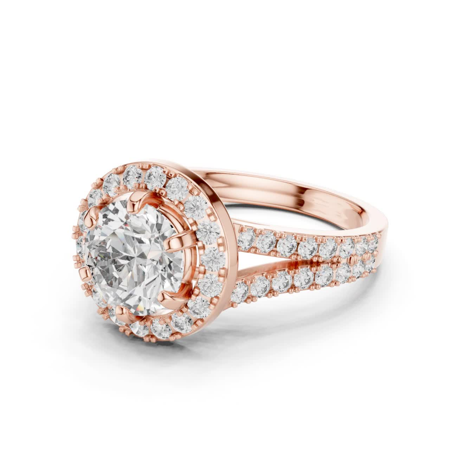 Round diamond double halo ring angled view
Rose gold round diamond double halo ring
Angled round brilliant diamond halo ring
Rose gold split shank diamond ring
Round diamond halo ring with split band
Lab grown round diamond double halo ring
Milgrain double halo engagement ring design
Rose gold halo ring with pavé band
Classic round diamond halo engagement ring
Round diamond angled ring rose gold