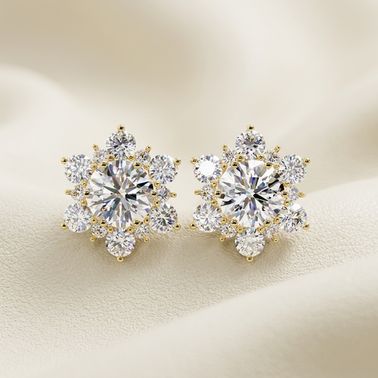 Round Diamond Floral Halo Stud Earrings Design
Round Cut Diamond Earrings With Flower Setting
Floral Diamond Stud Earrings Gold Prong Detail
Round Diamond Earrings With Petal Halo Design
Elegant Round Diamond Floral Earrings Showcase
Lab Grown Round Diamond Flower Stud Earrings
Premium Round Diamond Halo Earrings Front View
Classic Round Diamond Stud Earrings Fine Jewelry
Luxury Floral Diamond Earrings Gold Setting
Round Diamond Earrings With Multi Stone Halo