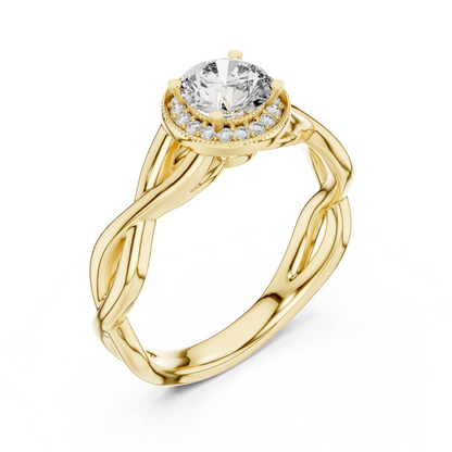 Round diamond halo twist ring perspective view
Yellow gold round brilliant halo ring
Angled view lab grown diamond halo ring
Yellow gold twisted band engagement ring
Round diamond milgrain halo engagement ring
Infinity twist solitaire diamond ring
Polished yellow gold halo diamond ring
Classic round diamond halo engagement ring
Lab grown round diamond twist ring
Yellow gold halo ring angled perspective