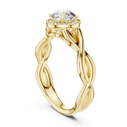 Round diamond halo twist ring side angle view
Yellow gold round diamond halo ring side angle
Side angle round diamond halo engagement ring
Yellow gold twisted halo diamond engagement ring
Round brilliant halo diamond ring side profile
Infinity twist round diamond halo ring design
Lab grown round diamond halo engagement ring
Polished yellow gold halo diamond ring design
Classic twist band round halo diamond ring
Yellow gold round halo engagement ring profile