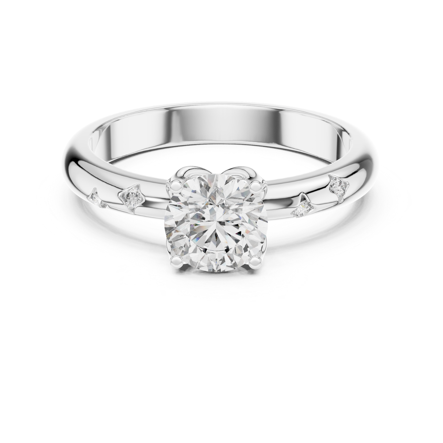 White gold round diamond solitaire ring with stones
Round cut diamond ring in white gold
Classic white gold solitaire ring with diamonds
Four prong round diamond ring in gold
Minimal white gold diamond solitaire ring for women
Elegant round diamond ring with stone band
White gold ring with round center diamond
Fine jewelry round diamond solitaire ring close up
Polished white gold ring with brilliant diamond
White gold diamond ring with scattered stones on band