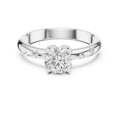 White gold round diamond solitaire ring with stones
Round cut diamond ring in white gold
Classic white gold solitaire ring with diamonds
Four prong round diamond ring in gold
Minimal white gold diamond solitaire ring for women
Elegant round diamond ring with stone band
White gold ring with round center diamond
Fine jewelry round diamond solitaire ring close up
Polished white gold ring with brilliant diamond
White gold diamond ring with scattered stones on band
