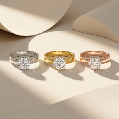 Three tone tapered band rings
Round diamond ring collection
White gold tapered band ring
Yellow gold tapered band ring
Rose gold tapered band ring
Round solitaire ring set
Three metal diamond rings
Classic engagement ring trio
Modern solitaire rings
Round cut diamond ring set