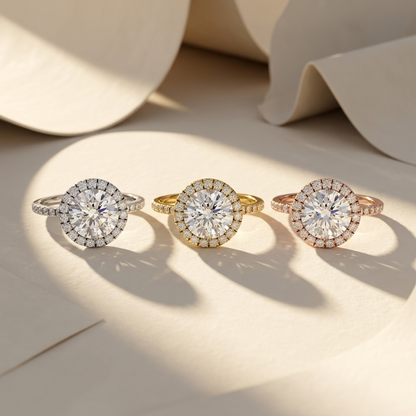 Round Halo Diamond Rings In White Yellow And Rose Gold
Three Round Halo Diamond Rings In Different Gold Finishes
Round Brilliant Halo Diamond Ring Collection
White Yellow And Rose Gold Halo Diamond Rings Display
Luxury Round Halo Diamond Ring Trio
Fine Jewelry Round Halo Rings In Three Metal Colors
Elegant Round Halo Diamond Ring Collection
Classic Round Halo Diamond Rings With Pavé Bands
Premium Round Diamond Halo Rings In Gold Variations
Sparkling Round Halo Diamond Ring Set In White Yellow And Rose Gold