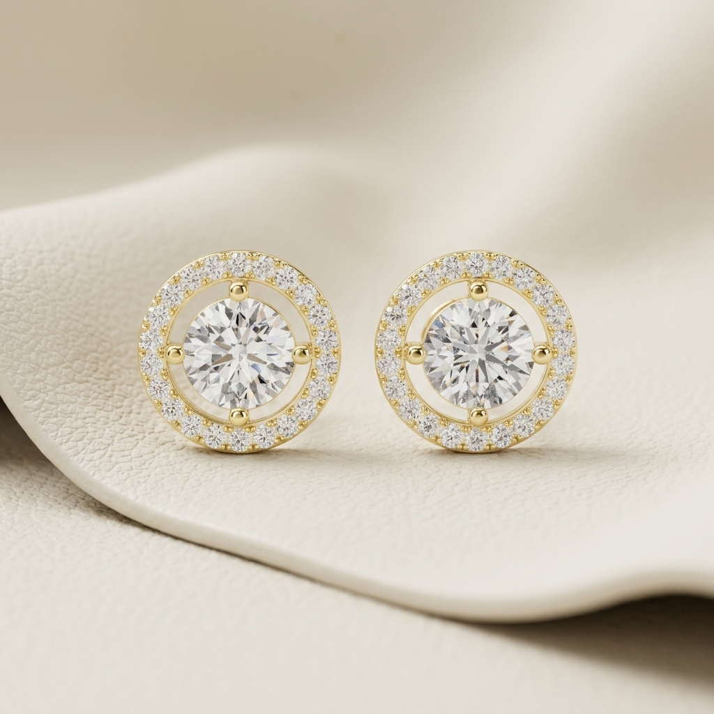 Yellow gold round halo diamond stud earrings with brilliant center diamonds.
Elegant round halo diamond stud earrings crafted in polished yellow gold.
Luxury yellow gold diamond studs featuring a sparkling pavé halo design.
Fine jewelry round halo earrings with brilliant round center diamonds.
Contemporary yellow gold halo diamond stud earrings with timeless elegance.
Premium round diamond stud earrings accented by a dazzling pavé halo.
Designer yellow gold halo diamond earrings with exceptional brilliance.