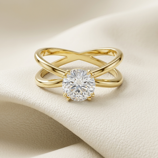 Criss cross diamond ring
Round solitaire gold ring
Yellow gold engagement ring
Cross band diamond ring
Modern solitaire ring
Gold crossover ring
Elegant diamond ring
Twisted gold band ring
Luxury solitaire ring
Round diamond gold ring