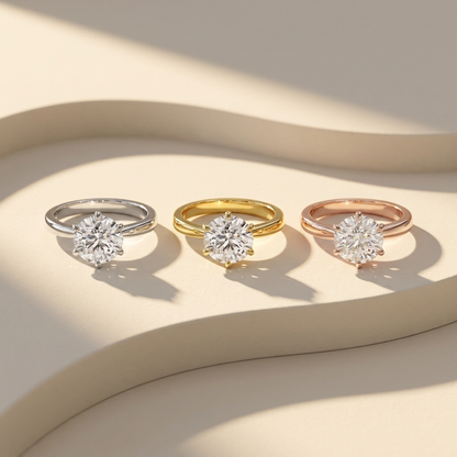 Round solitaire rings in three gold tones.
Round diamond rings in white, yellow, and rose gold.
Round solitaire ring collection.
Triple gold round diamond rings.
Round engagement rings in three finishes.
Luxury round solitaire rings.
Elegant round diamond rings.
Round solitaire rings trio.
Classic round diamond rings.
Round diamond rings in three gold colors.