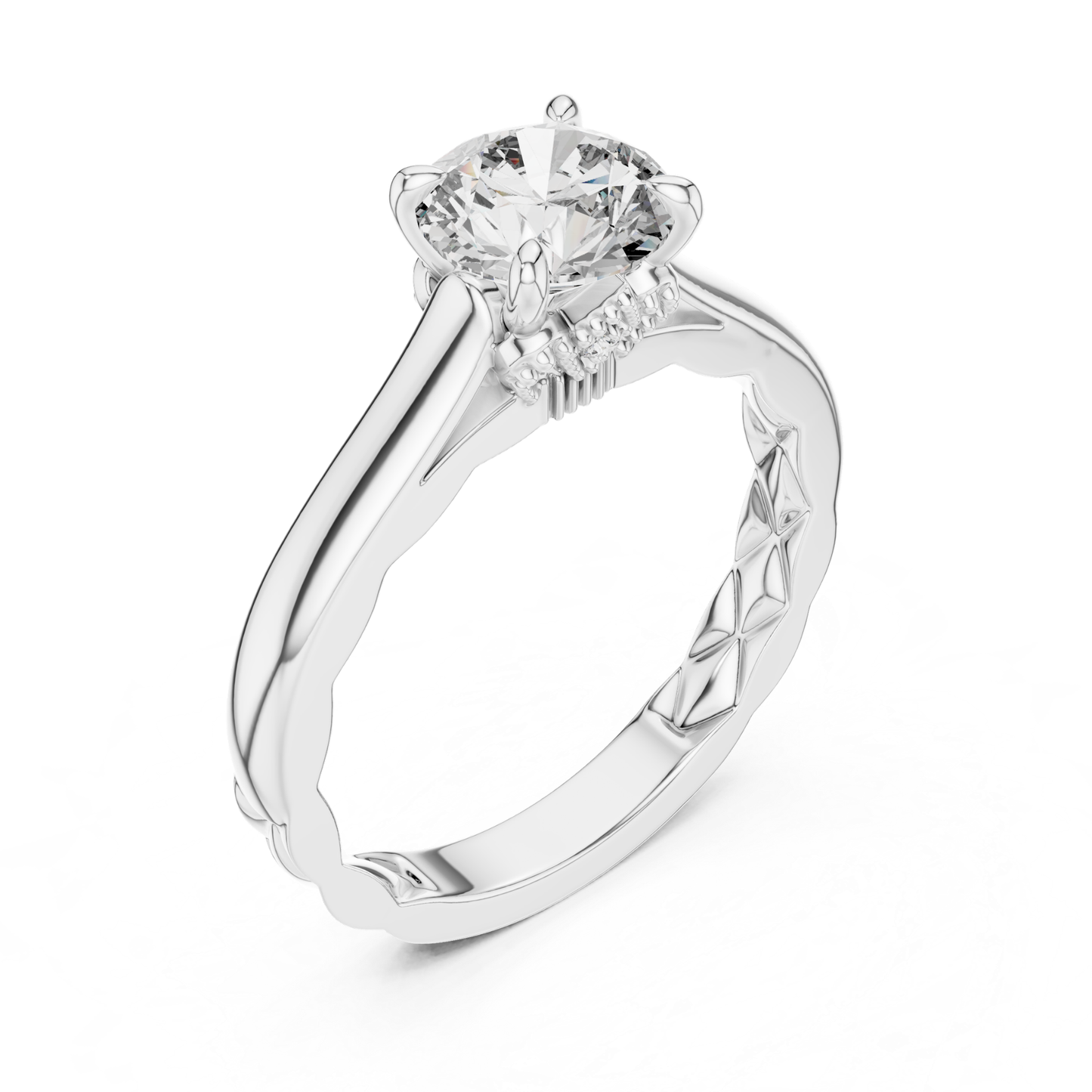 Perspective view round solitaire diamond engagement ring
White gold round solitaire diamond ring
Four prong round brilliant diamond ring
Perspective round solitaire diamond engagement ring
White gold round diamond ring perspective profile
Round brilliant diamond ring with plain band
Minimalist round solitaire diamond ring design
Polished white gold round diamond ring
Perspective round cut diamond ring with four prongs
Classic white gold solitaire diamond ring