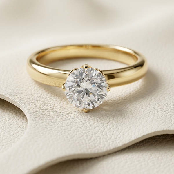 1.00 Carat Round Cut Basket Solitaire Lab Grown Diamond Engagement Ring in yellow gold