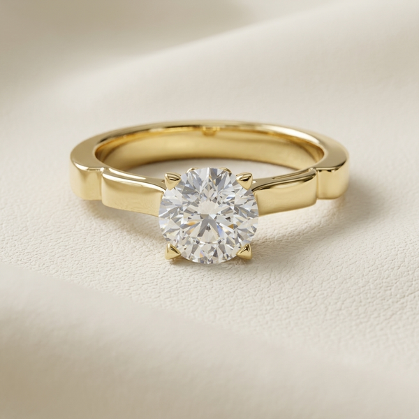 1.00 Carat Round Cut Cathedral Solitaire Lab Grown Diamond Engagement Ring in yellow gold