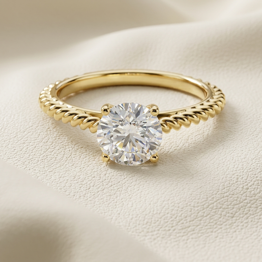 Rope band solitaire ring
Round diamond gold ring
Yellow gold engagement ring
Twisted rope band ring
Gold solitaire diamond ring
Rope style diamond ring
Elegant gold ring
Luxury solitaire ring
Round diamond engagement ring
Gold rope engagement ring