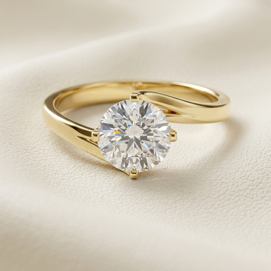 Round solitaire twist ring
Yellow gold twist ring
Round diamond gold ring
Twist engagement ring
Gold solitaire diamond ring
Modern twist band ring
Elegant gold diamond ring
Luxury solitaire ring
Round diamond engagement ring
Twisted gold diamond ring