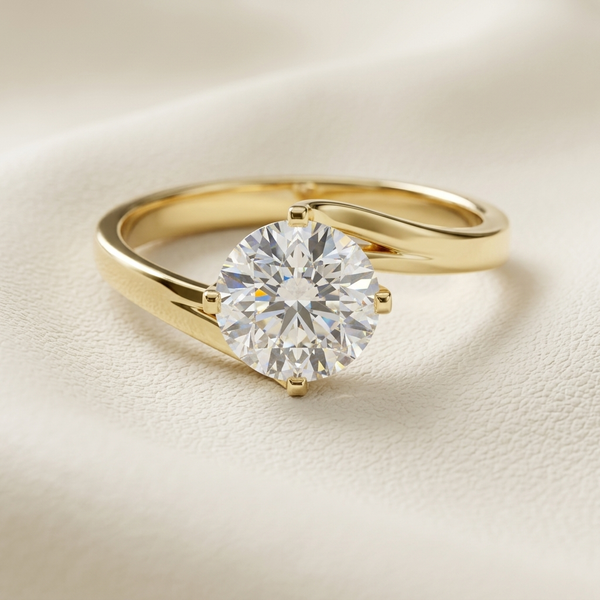 1.00 Carat Round Cut Bypass Solitaire Lab Grown Diamond Engagement Ring in yellow gold
