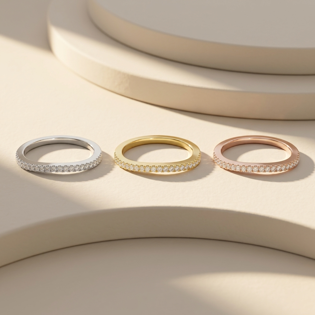 Slim diamond band rings in white yellow and rose gold
Elegant trio of thin rings with fine diamond detailing
Minimal diamond bands in three gold color variations
Luxury slim rings with continuous diamond row design
Fine jewelry thin bands with delicate diamond sparkle
Modern minimal rings in white yellow and rose finishes
Premium slim band rings with subtle diamond accents
Stylish trio rings with clean and refined diamond setting
Contemporary thin bands with micro diamond detailing
Dainty diamond rings in m
