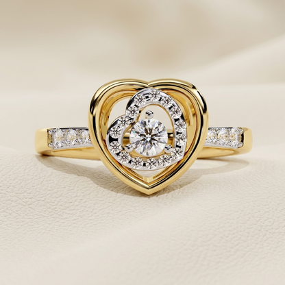 Yellow gold heart ring with spiral diamond center design
Round center diamond framed by a swirling heart motif
Artistic heart shaped ring featuring circular diamond accents
Luxury yellow gold diamond ring with sculpted heart centerpiece
Brilliant round diamond set inside an intricate heart swirl
Fine jewelry heart ring with curved diamond halo detailing
Unique open heart ring featuring a radiant central diamond
Contemporary gold heart ring with flowing diamond spiral pattern
Statement diamond ring with laye