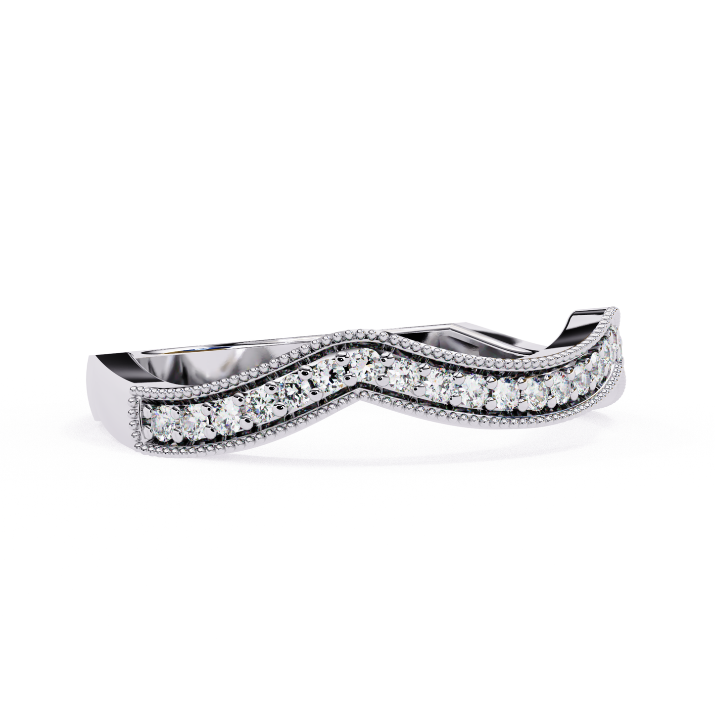 Stackable curved diamond ring in white gold Side View