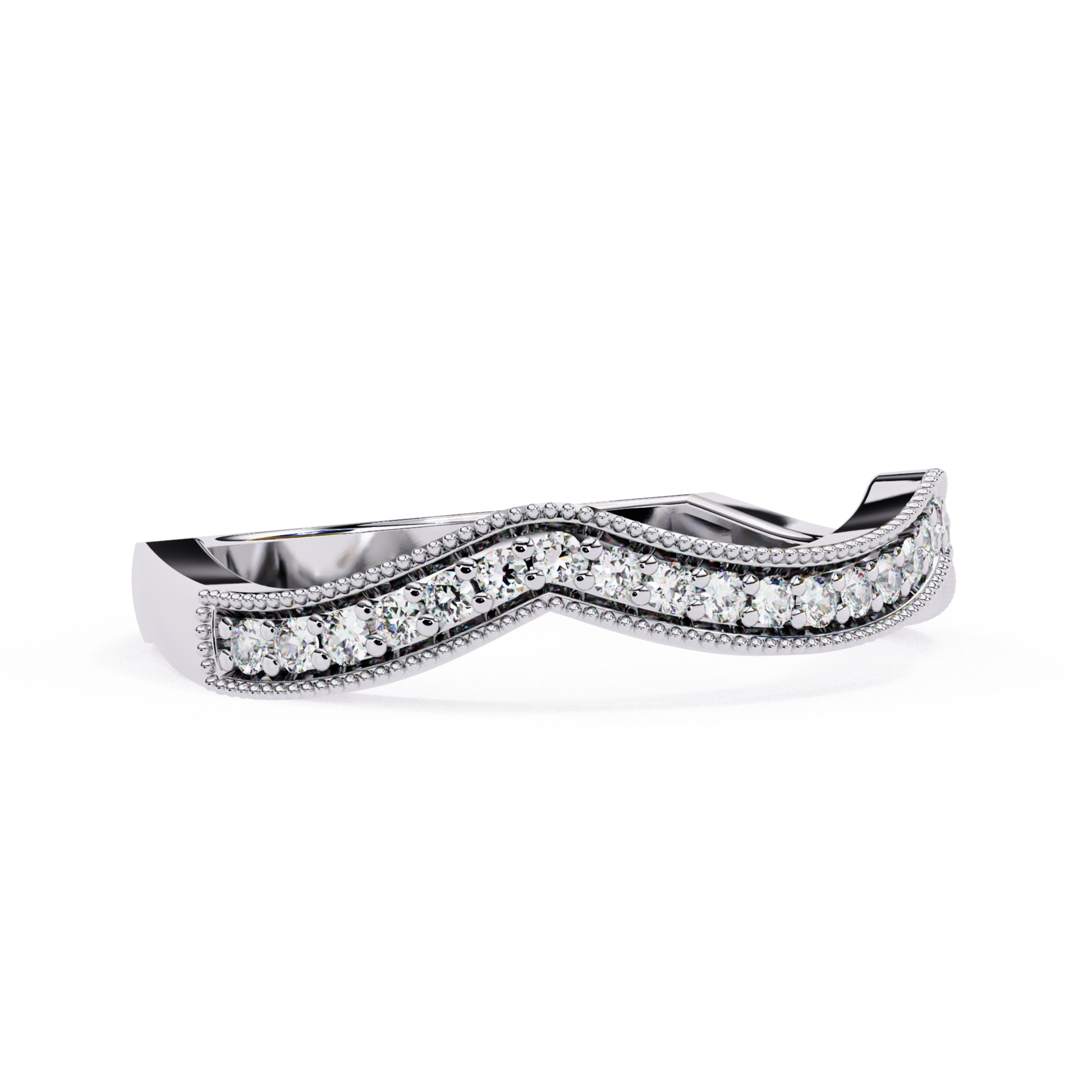 Stackable curved diamond ring in white gold Side View
