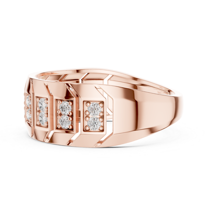 Side view round diamond rose gold band ring
Tapered rose gold ring with round diamonds
Round diamond rose gold band from side angle
Wide rose gold ring featuring round diamond rows
Geometric rose gold band with round diamond accents
Modern rose gold ring with paired round diamonds
Polished rose gold band showcasing round diamonds
Contemporary round diamond rose gold statement band
Rose gold diamond band with tapered profile
Angular rose gold ring with round diamond settings