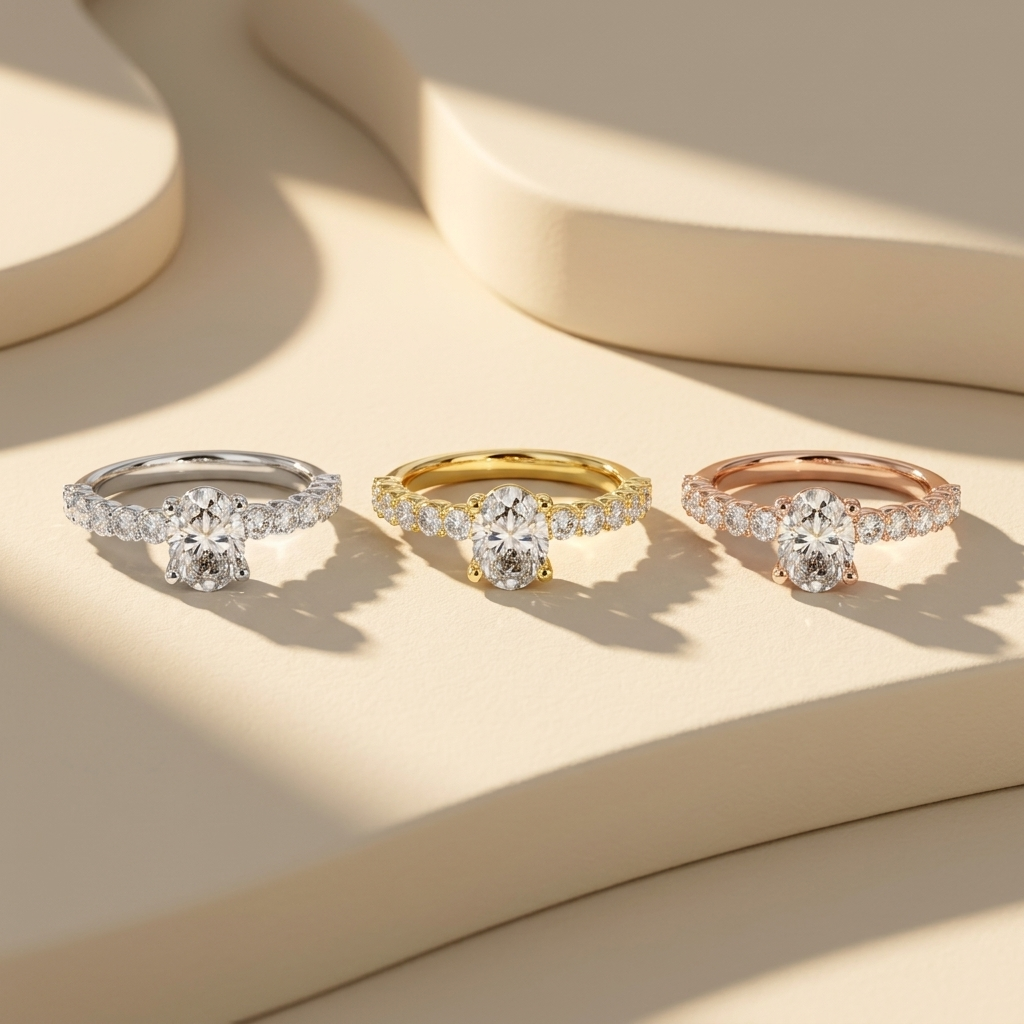 Three solitaire diamond rings set
Gold silver rose gold engagement rings
Luxury solitaire diamond rings collection
Elegant diamond rings in three metals
Premium engagement rings display
Modern solitaire diamond rings style
Fine jewelry rings showcase
Classic diamond rings lineup
Beautiful multi color engagement rings
Stylish solitaire diamond rings set