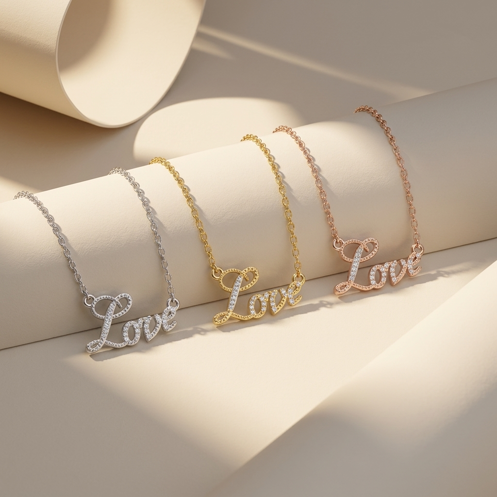Three tone love necklaces
Diamond love necklace set
White gold love necklace
Yellow gold love necklace
Rose gold love necklace
Script love pendant set
Diamond word necklace trio
Three metal love pendants
Romantic love necklace collection
Gold love script necklaces