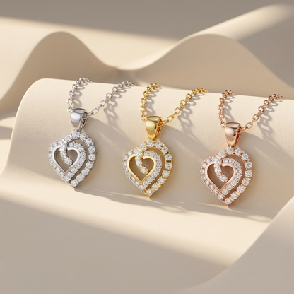 Three tone heart pendant set
Double heart diamond pendants
White gold heart pendant
Yellow gold heart pendant
Rose gold heart pendant
Heart halo pendant collection
Diamond heart necklace trio
Three metal heart necklaces
Luxury heart pendant set
Double heart diamond necklaces