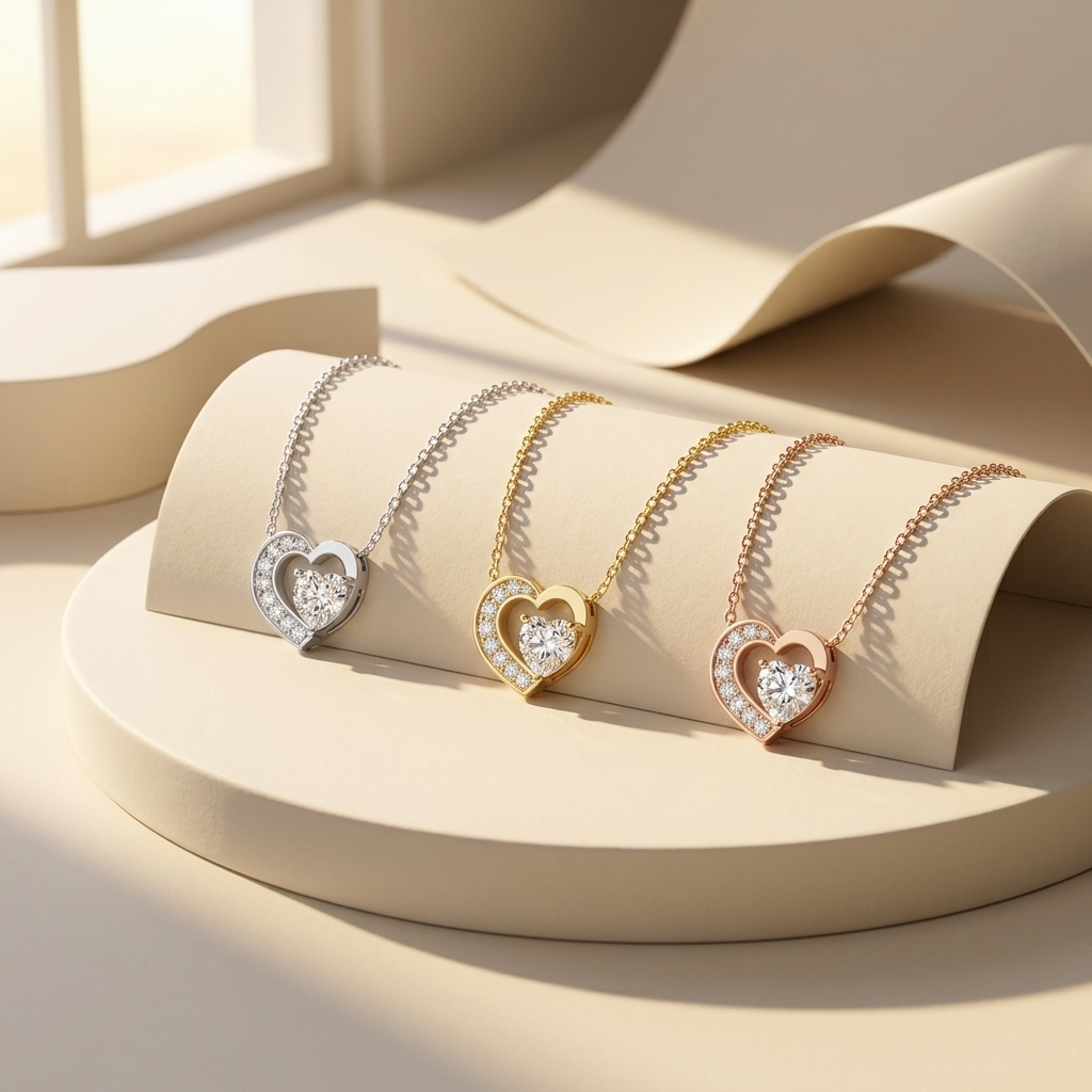 Three tone heart solitaire diamond pendant necklaces in white yellow and rose gold
White yellow and rose gold heart solitaire diamond necklace collection
Luxury heart shaped diamond pendants in three gold finishes
Elegant heart solitaire diamond pendant necklaces with pavé accents
Fine jewelry heart solitaire diamond pendant collection
Premium heart cut diamond necklaces in white yellow and rose gold
Designer heart solitaire pendant collection for women
Modern heart diamond pendant necklaces in three gold c