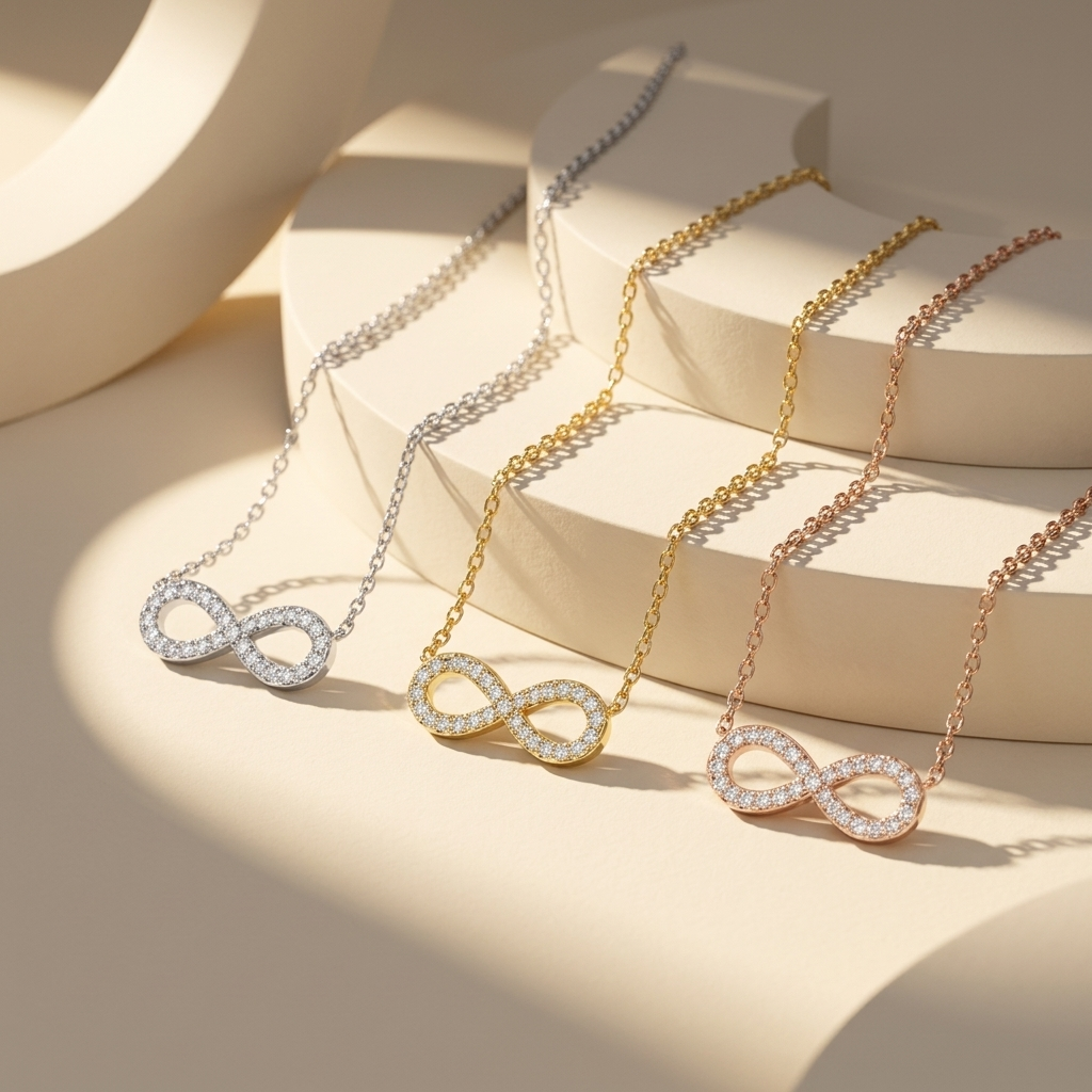 Three tone infinity diamond pendant necklaces in white yellow and rose gold
White yellow and rose gold infinity diamond necklace collection
Luxury infinity symbol diamond pendants in three gold finishes
Elegant pavé infinity diamond pendant necklaces with delicate chains
Fine jewelry infinity diamond pendant collection
Premium infinity symbol diamond necklaces in white yellow and rose gold
Designer infinity diamond pendant collection for women
Modern infinity symbol necklaces in three gold colors
Sparkling 