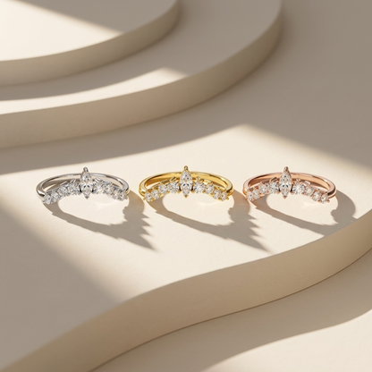 Three tone marquise diamond crown bands in white yellow and rose gold
White yellow and rose gold marquise diamond crown band collection
Luxury marquise diamond crown bands in three gold finishes
Elegant curved marquise diamond bands with round brilliant diamonds
Fine jewelry marquise diamond crown band collection displayed together
Premium marquise diamond bands in white yellow and rose gold
Designer marquise diamond crown band collection
Modern crown style diamond bands in three gold colors
Sparkling marqu