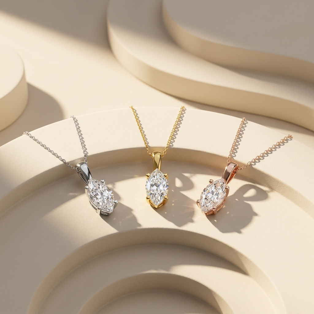 Three tone marquise diamond solitaire pendant necklaces in white yellow and rose gold
White yellow and rose gold marquise diamond pendant collection
Luxury marquise diamond solitaire pendants in three gold finishes
Elegant marquise cut diamond necklaces with four prong settings
Fine jewelry marquise diamond pendant collection
Premium marquise solitaire necklaces in white yellow and rose gold
Designer marquise diamond pendant collection for women
Modern marquise solitaire necklaces in three gold colors
Spark